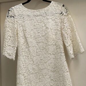 Lauren Ralph Lauren Off White Ivory Lace Dress 6 Small Excellent Short Sleeves